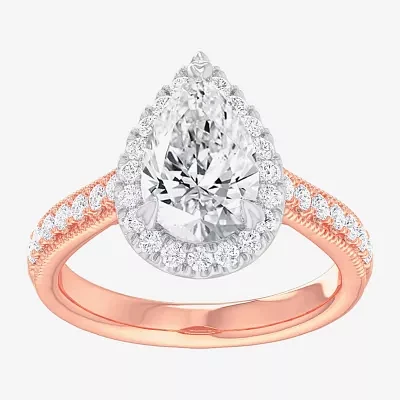 (G-H / Si1-Si2) Womens 2 1/2 CT. T.W. Lab Grown White Diamond 14K Gold Pear Side Stone Halo Engagement Ring