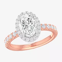 G-H / Si1-Si2) Womens 1/ CT. T.W. Lab Grown White Diamond 14K Gold Oval Side Stone Halo Engagement Ring