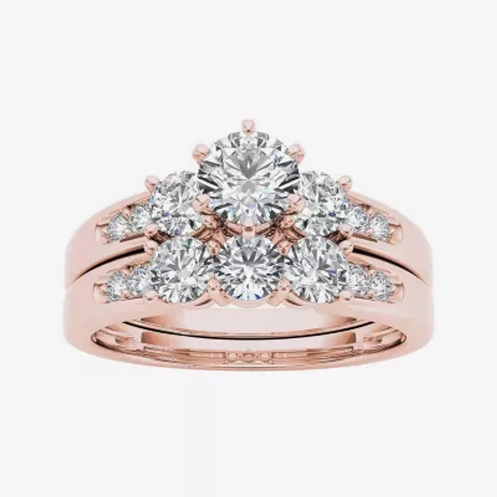 1 1/2 CT.T.W. Natural Diamond 3-Stone 14K Rose Gold Bridal Set