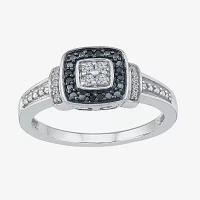 Promise My Love Womens 1/8 CT. T.W. Natural Black Diamond Sterling Silver Cushion Halo Ring