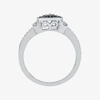 Promise My Love Womens 1/8 CT. T.W. Natural Black Diamond Sterling Silver Cushion Halo Ring