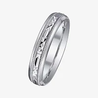 Personalized 4mm Comfort Fit Criss-Cross Sterling Silver Wedding Band