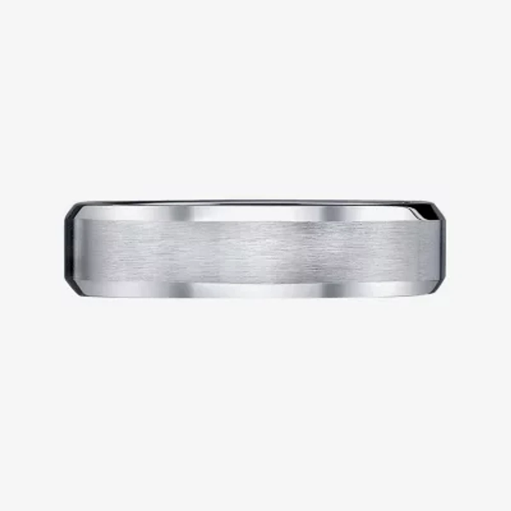 Mens Cobalt Satin Center Beveled Edge 6mm Wedding Band