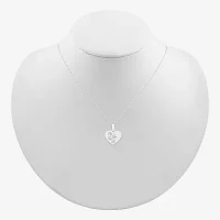 Womens 10K White Gold Cut-out Paw Print Heart Pendant Necklace