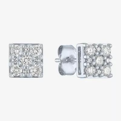 Diamond Blossom (G-H / I1-I2) 1/2 CT. T.W. Lab Grown White Diamond 10K White Gold Square Stud Earrings