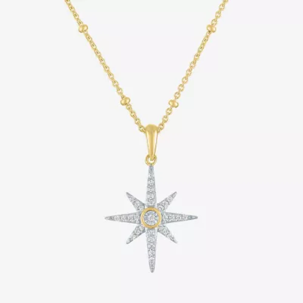 Diamond Addiction (G-H / I1-I2) North Star Womens 1/8 CT. T.W. Lab Grown White Diamond 14K Gold Over Silver Star Pendant Necklace