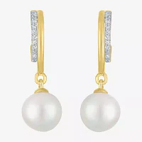 Diamond Addiction (G-H / Si2-I1) C-Hoop Diamond Accent Lab Grown White Diamond Cultured Freshwater Pearl 14K Gold Over Silver Sterling Silver 23.8mm Hoop Earrings