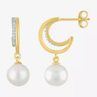Diamond Addiction (G-H / Si2-I1) C-Hoop Diamond Accent Lab Grown White Diamond Cultured Freshwater Pearl 14K Gold Over Silver Sterling Silver 23.8mm Hoop Earrings