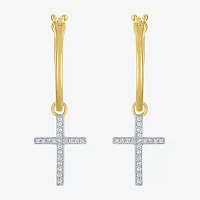 Diamond Addiction (G-H / Si2-I1) 1/10 CT. T.W. Lab Grown White Diamond Sterling Silver or 14K Gold Over Silver 34mm Cross Hoop Earrings