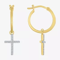 Diamond Addiction (G-H / Si2-I1) 1/10 CT. T.W. Lab Grown White Diamond Sterling Silver or 14K Gold Over Silver 34mm Cross Hoop Earrings