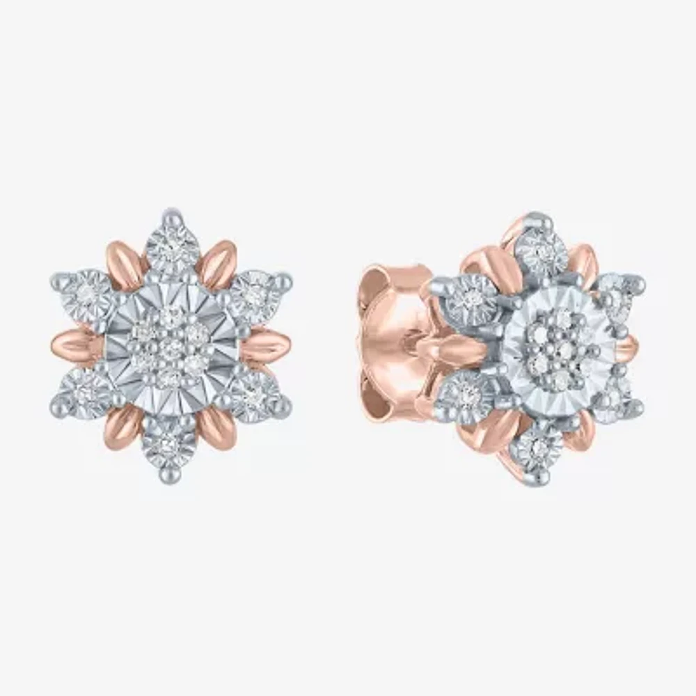 Diamond Blossom (G-H / Si2-I1) 1/10 CT. T.W. Lab Grown White Diamond 14K Rose Gold Over Silver 10.6mm Stud Earrings