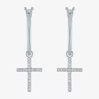 Diamond Addiction (G-H / Si2-I1) 1/10 CT. T.W. Lab Grown White Diamond Sterling Silver or 14K Gold Over Silver 34mm Cross Hoop Earrings