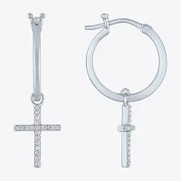 Diamond Addiction (G-H / Si2-I1) 1/10 CT. T.W. Lab Grown White Diamond Sterling Silver or 14K Gold Over Silver 34mm Cross Hoop Earrings