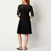 Rabbit Design Womens 3/4 Sleeve Lace Fit + Flare Dress