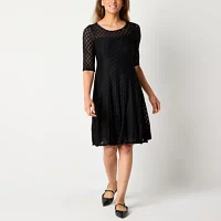 Rabbit Design Womens 3/4 Sleeve Lace Fit + Flare Dress