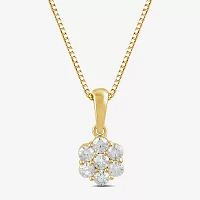 Diamond Blossom Womens 1/4 CT. T.W. Lab Grown White Diamond 10K White Gold Flower Pendant Necklace