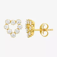 White Cubic Zirconia 10K Gold Heart Stud Earrings