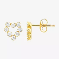 White Cubic Zirconia 10K Gold Heart Stud Earrings