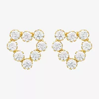 White Cubic Zirconia 10K Gold Heart Stud Earrings