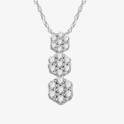 Diamond Blossom Womens 1/4 CT. T.W. Lab Grown White Diamond Sterling Silver Flower Pendant Necklace