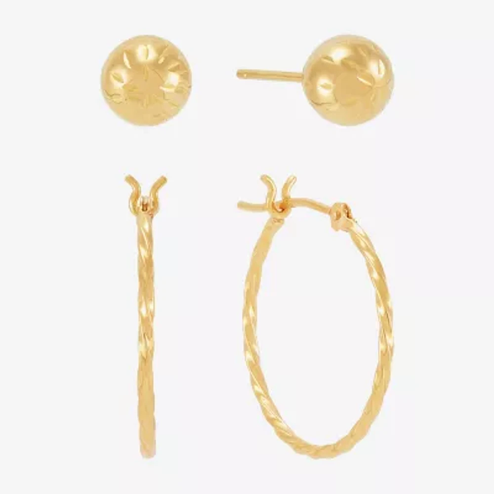 10K Gold 2 Pair Earring Set