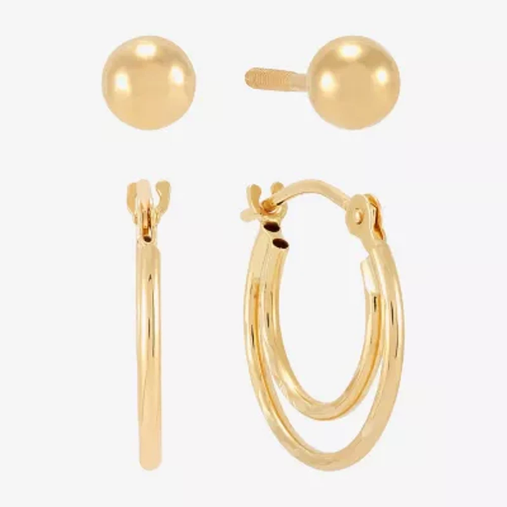 14K Gold 2 Pair Earring Set