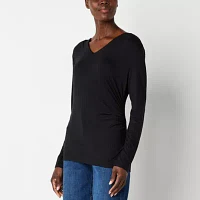 Liz Claiborne Womens V Neck Long Sleeve Blouse