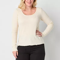 a.n.a Ribbed Womens Round Neck Long Sleeve T-Shirt