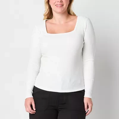 a.n.a Ribbed Womens Square Neck Long Sleeve T-Shirt