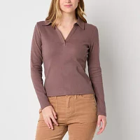 a.n.a Ribbed Womens Long Sleeve Polo Shirt