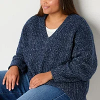 a.n.a Plus Womens V Neck Long Sleeve Pullover Sweater