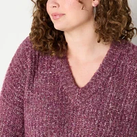 a.n.a Plus Womens V Neck Long Sleeve Pullover Sweater