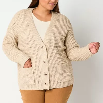 a.n.a Plus Womens V Neck Long Sleeve Button Cardigan