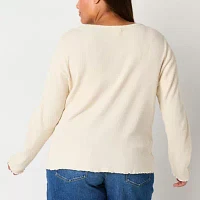 a.n.a Ribbed Womens Plus Round Neck Long Sleeve T-Shirt