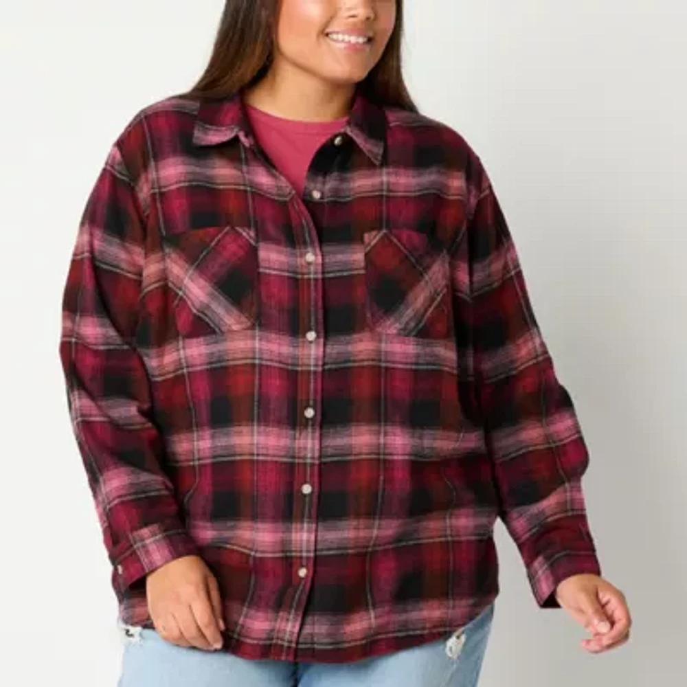 a.n.a Plus Plaid Womens Long Sleeve Blouse