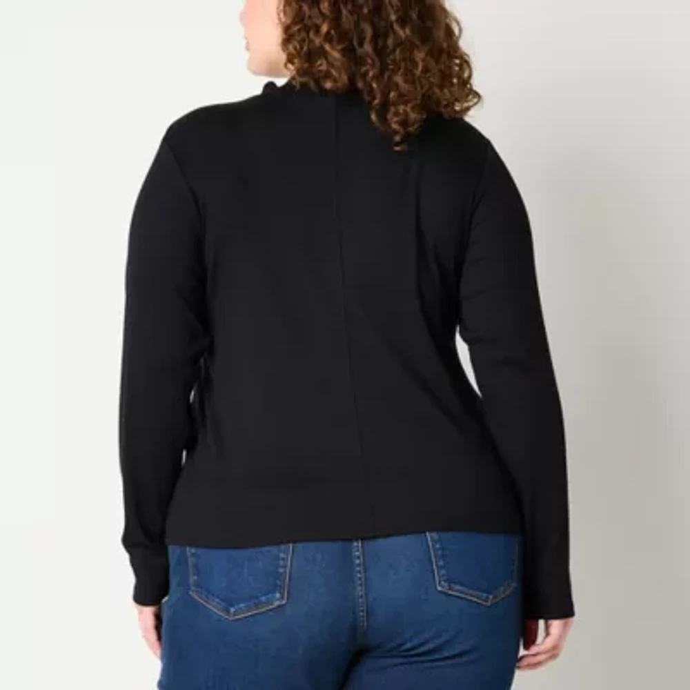 a.n.a Womens Long Sleeve Mock Neck Top Plus