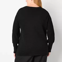 Liz Claiborne Plus Womens Crew Neck Long Sleeve Pullover Sweater