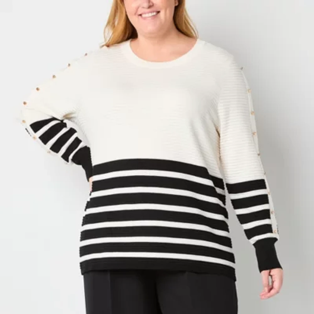 Liz Claiborne Plus Womens Crew Neck Long Sleeve Pullover Sweater