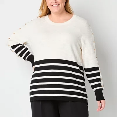 Liz Claiborne Plus Womens Crew Neck Long Sleeve Pullover Sweater