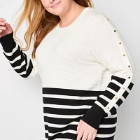 Liz Claiborne Plus Womens Crew Neck Long Sleeve Pullover Sweater