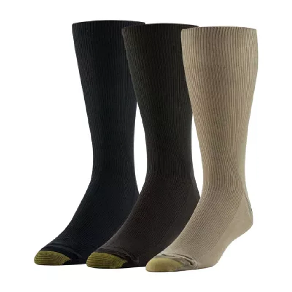 Gold Toe Cotton Metropolitan Dress 3 Pair Crew Socks Mens