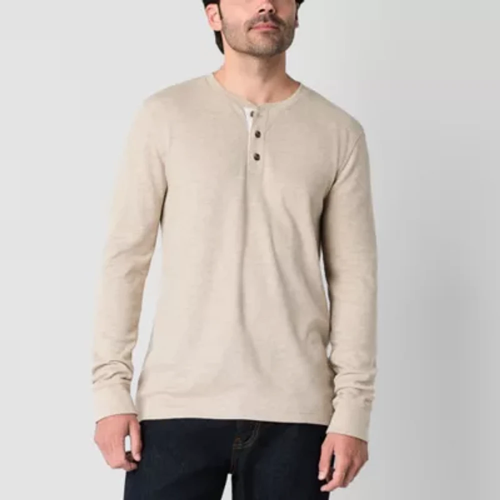 St. John's Bay Waffle Mens Henley Neck Long Sleeve Classic Fit Thermal Top