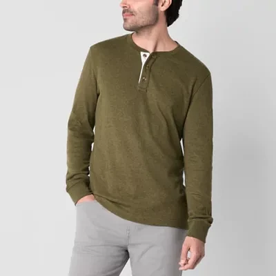 St. John's Bay Dexterity Mens Henley Neck Long Sleeve Easy-on + Easy-off Sensory Friendly Classic Fit Thermal Top