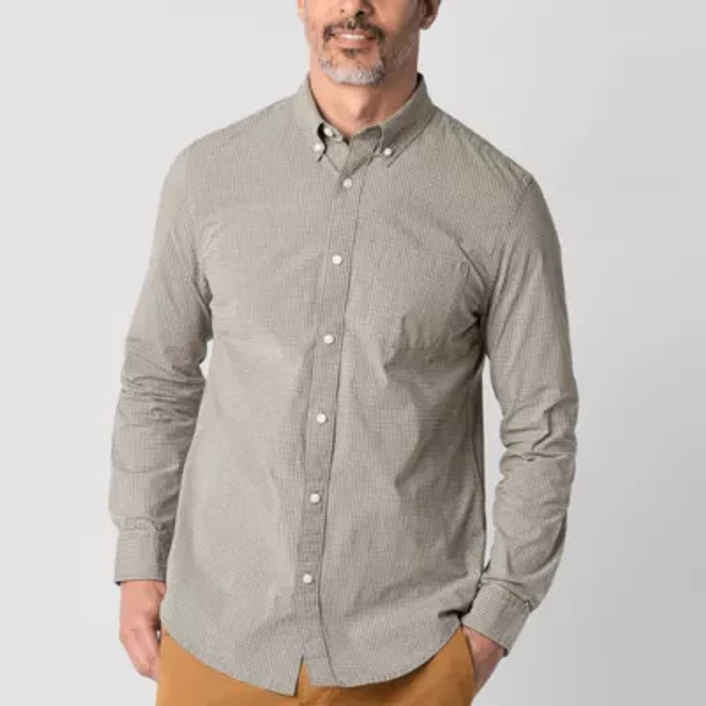 St. John's Bay Poplin Mens Easy-on + Easy-off Adaptive Classic Fit Long Sleeve Button-Down Shirt