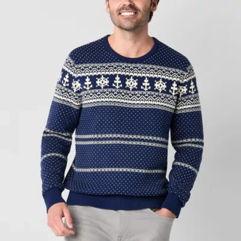 St. John's Bay Fairisle Mens Crew Neck Long Sleeve Pullover Sweater