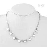 Monet Jewelry Silver Tone Collar Necklace And Stud Earring 2-pc. Simulated Pearl Jewelry Set