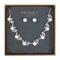 Monet Jewelry Silver Tone Collar Necklace And Stud Earring 2-pc. Simulated Pearl Jewelry Set