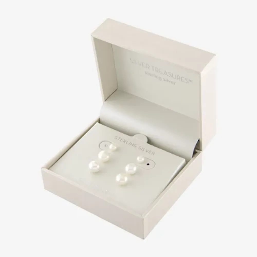 Silver Treasures Cultured Freshwater Pearl 3 Pair Earring Set