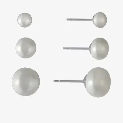 Silver Treasures Cultured Freshwater Pearl Pair Earring Set