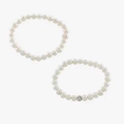 Silver Treasures Cultured Freshwater Pearl 2-pc. Sterling Silver Bracelet Set